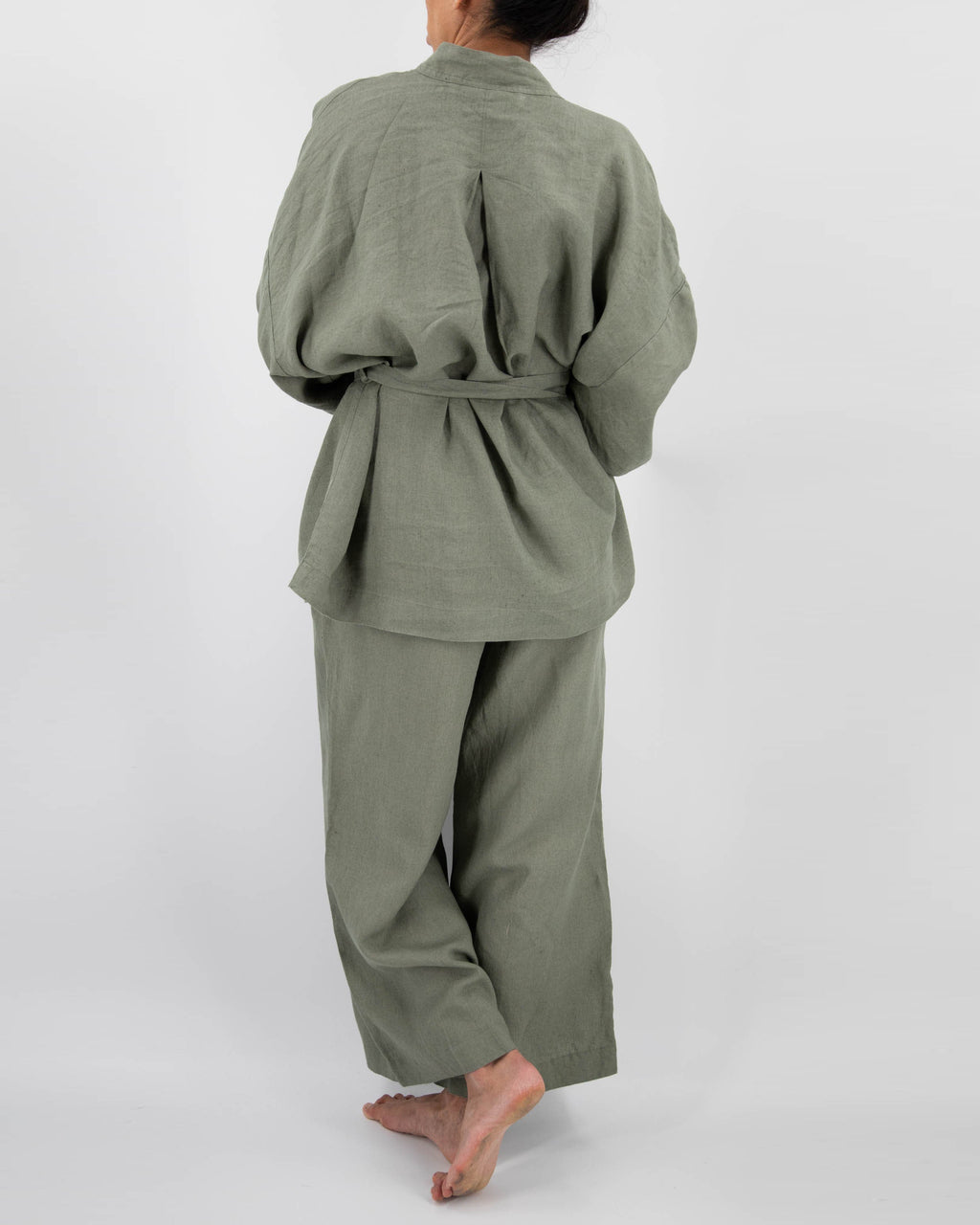 French Linen Kimono Sleepwear Set | Stone-Washed | Wide-Leg Pants | S/M & M/L | 10 Colors