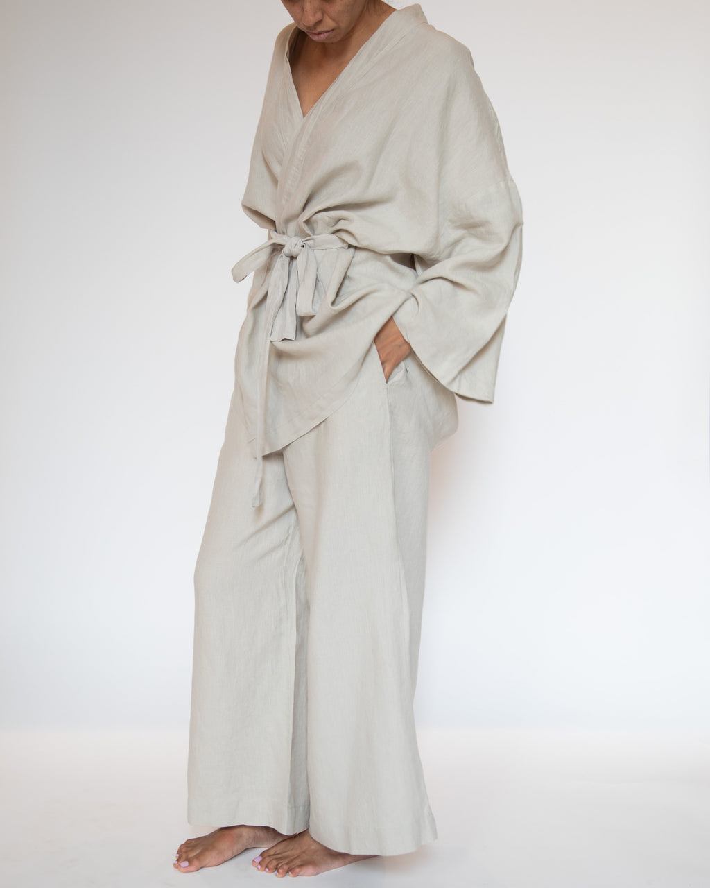 French Linen Kimono Sleepwear Set | Stone-Washed | Wide-Leg Pants | S/M & M/L | 10 Colors