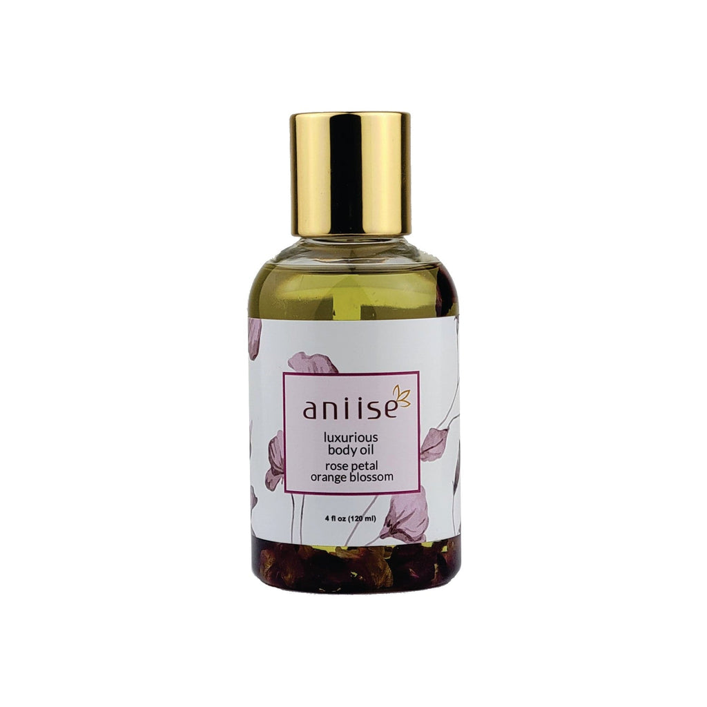 Botanical Rose Petal Body Oil | Paraben-Free | Grapeseed, Argan, Macadamia & Hemp Seed Oil | Real Rose Buds | 5 Scents | 4 fl oz | Aniise
