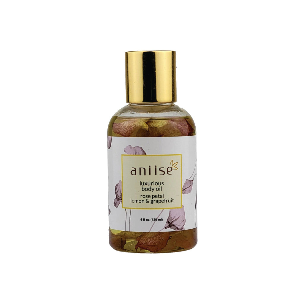 Botanical Rose Petal Body Oil | Paraben-Free | Grapeseed, Argan, Macadamia & Hemp Seed Oil | Real Rose Buds | 5 Scents | 4 fl oz | Aniise