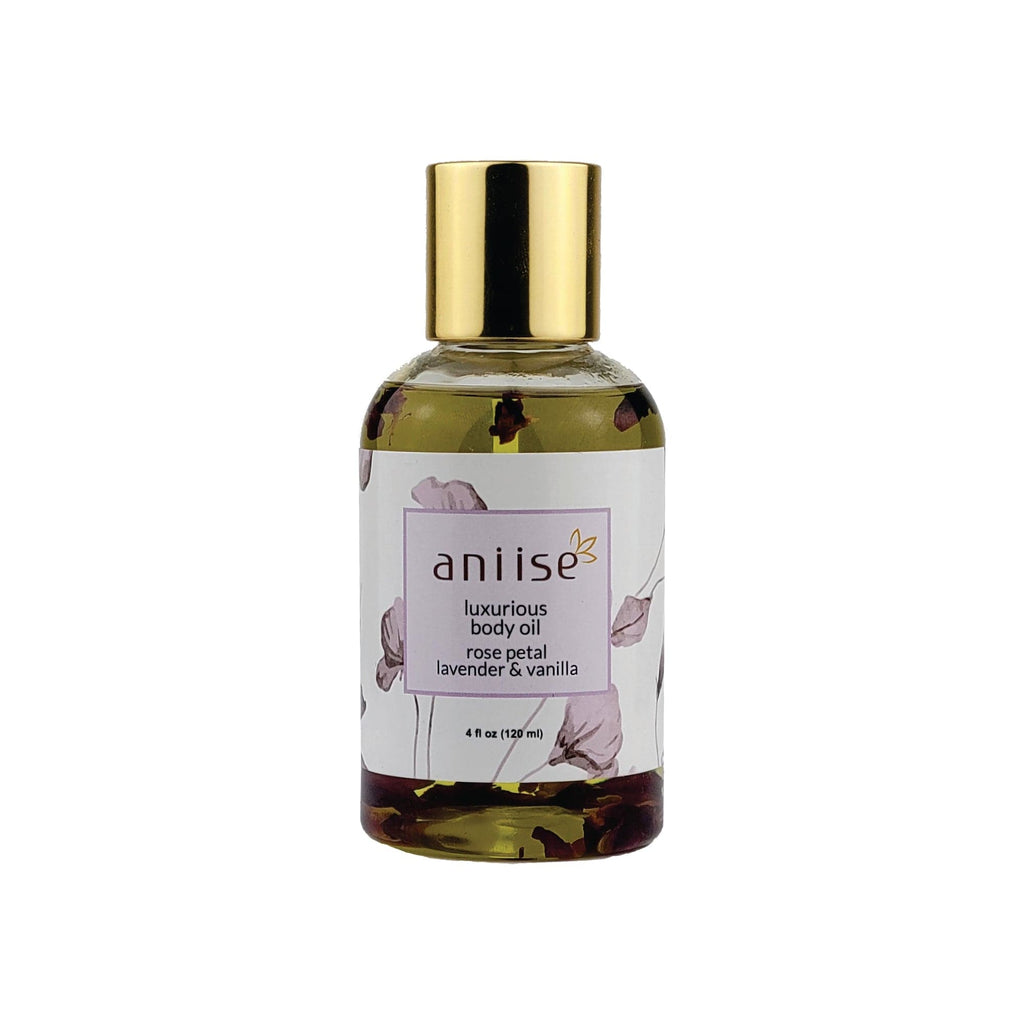 Botanical Rose Petal Body Oil | Paraben-Free | Grapeseed, Argan, Macadamia & Hemp Seed Oil | Real Rose Buds | 5 Scents | 4 fl oz | Aniise