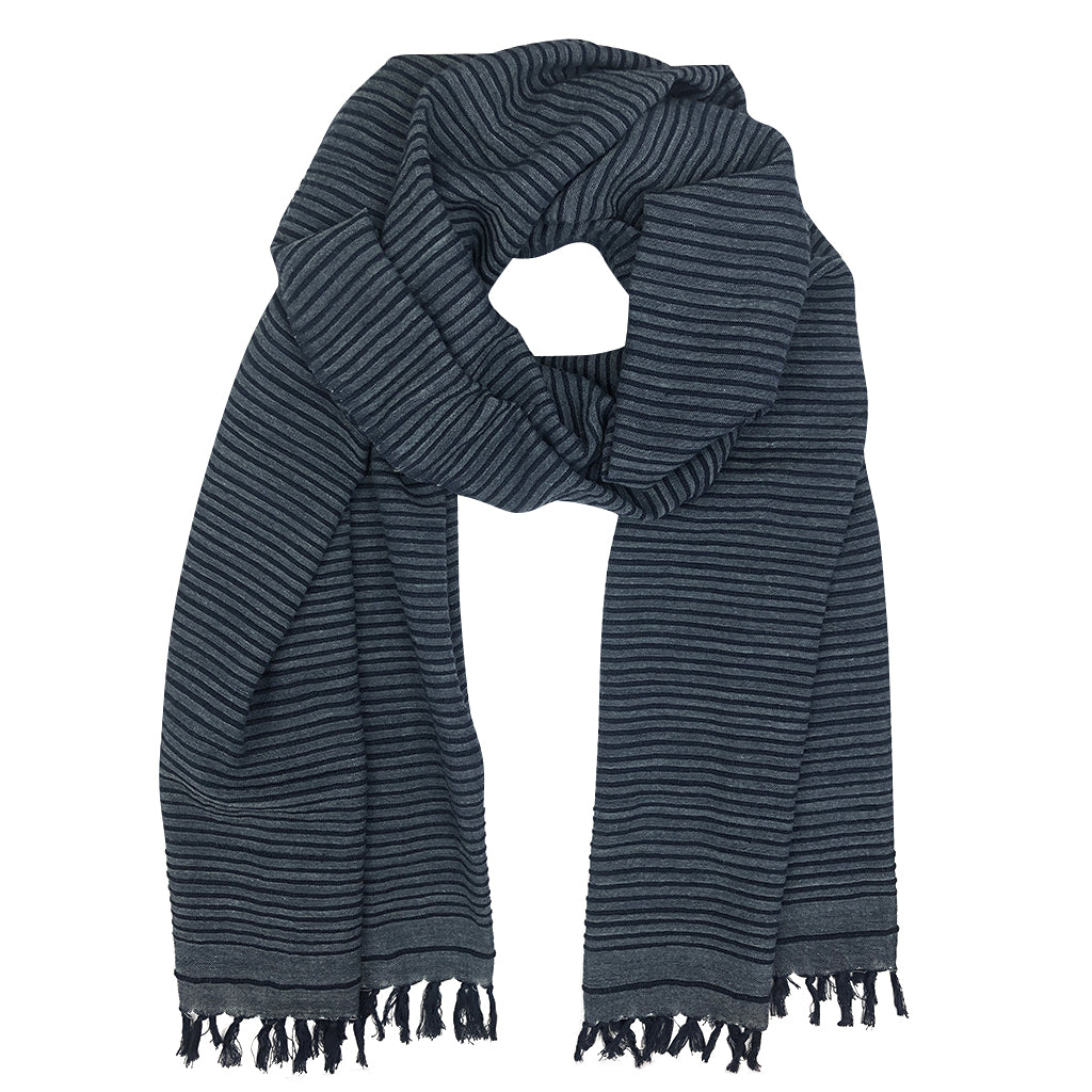 Ethiopian Stripe Wrap Scarf | 100% Handwoven Cotton | Hand-Knotted Fringe | SLATE + SALT