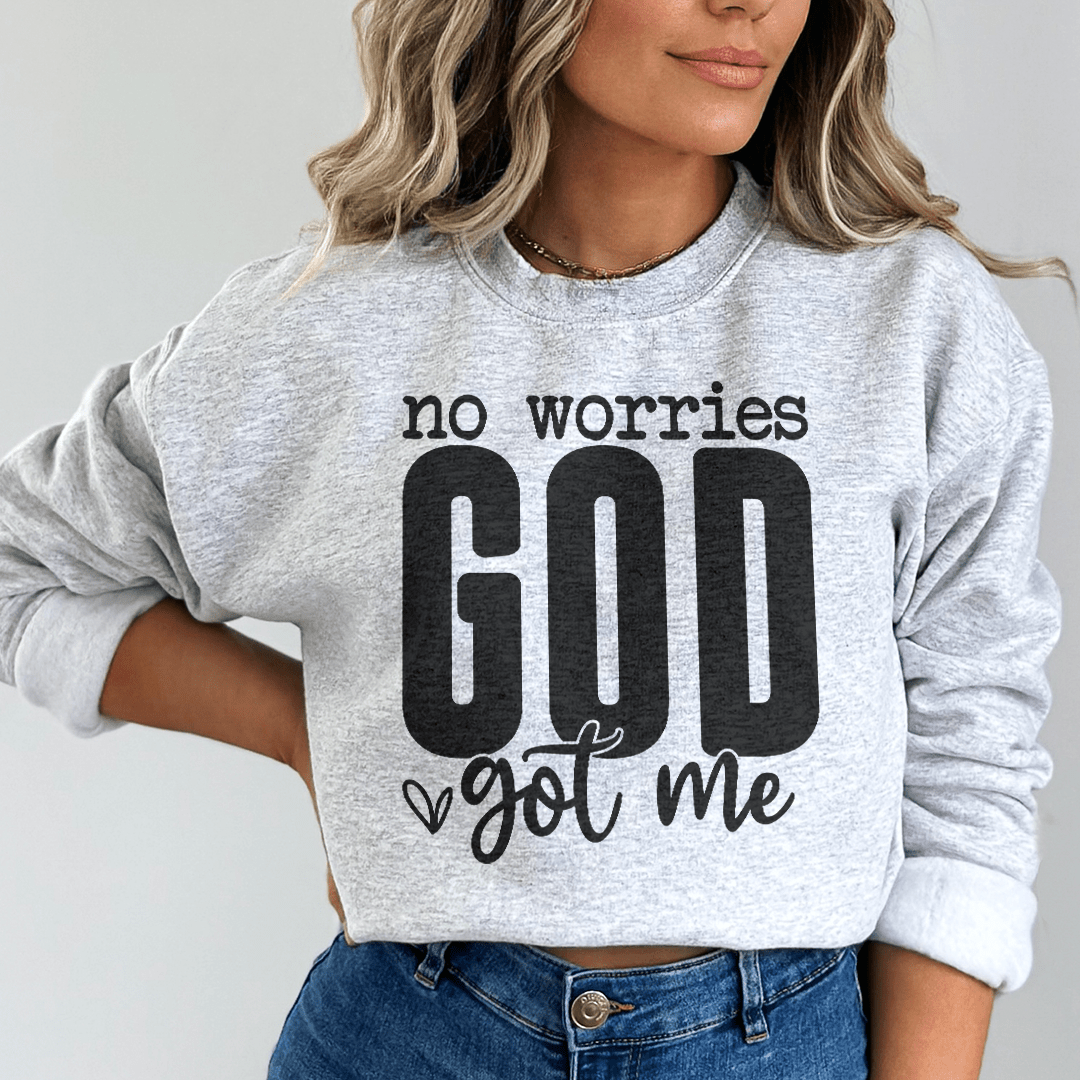 No Worries God Got Me | Faith Hoodie | Cotton-Poly Fleece | Light Pink, Sport Grey & Black | S–3XL | Merch Mallow