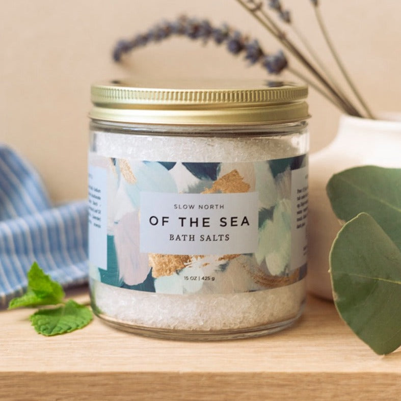 Eucalyptus Of The Sea Bath Salts | 15 oz Glass Jar | Eucalyptus, Lavender & Peppermint Essential Oils | Epsom & Sea Salt | Slow North