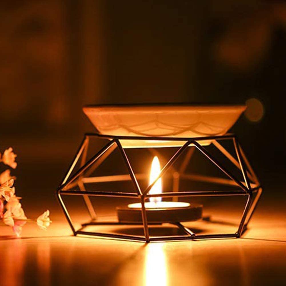 Ceramic & Iron Essential Oil Burner | Aromatherapy Diffuser, Candle Holder & Home Decor | Indoor & Outdoor
