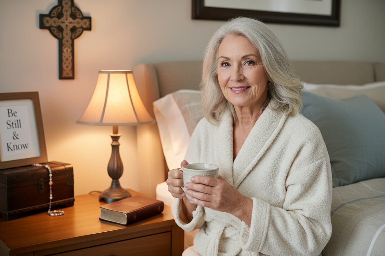 Older Woman Preparing for Bed with Tea