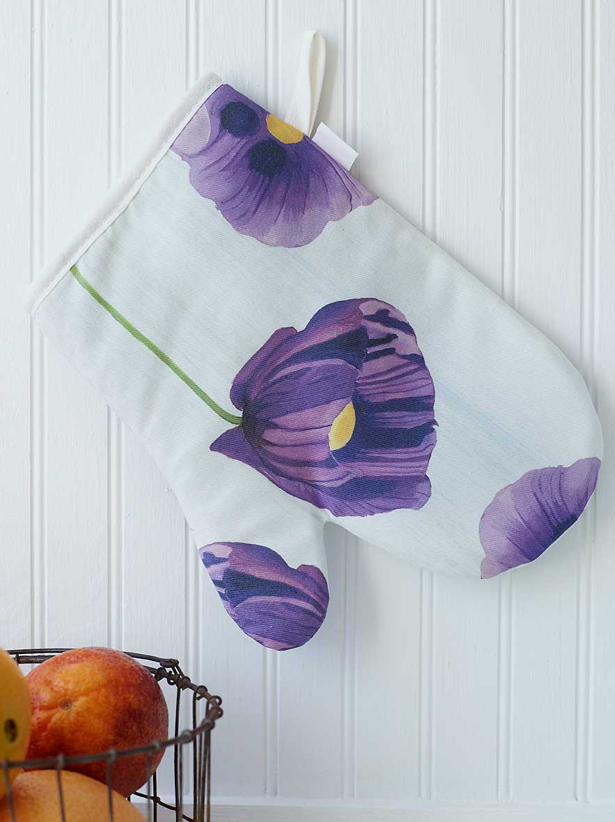 Oven Mitt | Purple Poppies on Snow | Cotton | Ambidextrous | Jessica Hollander