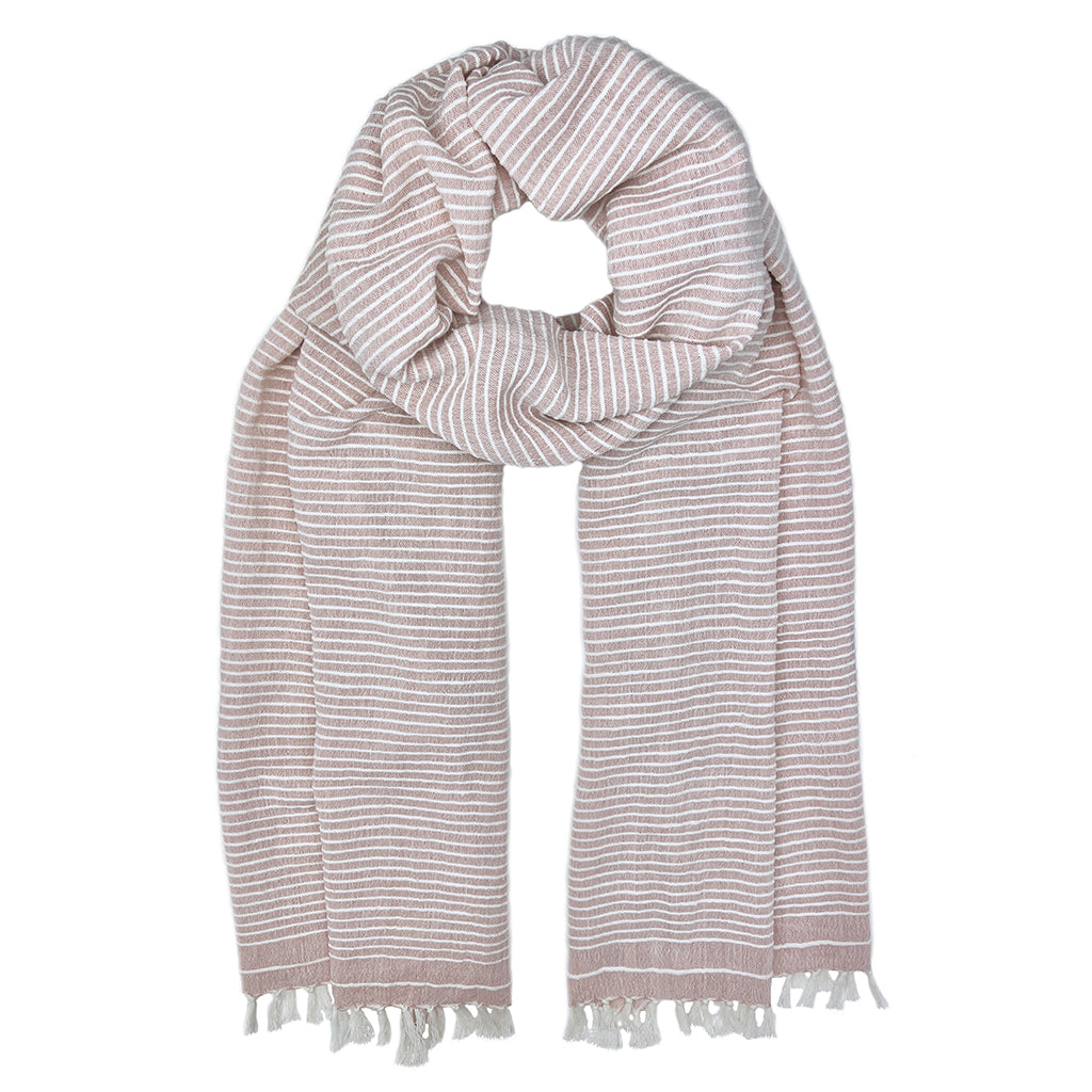Ethiopian Stripe Wrap Scarf | 100% Handwoven Cotton | Hand-Knotted Fringe | SLATE + SALT