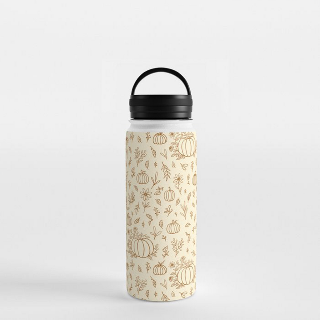 Floral Ink Pumpkin Handle Lid Water Bottle