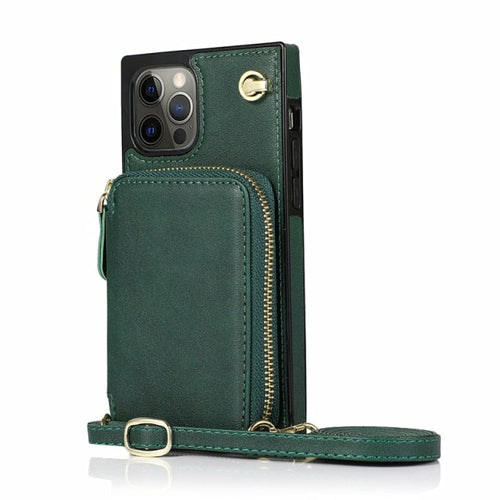 iPhone Zipper Wallet Case with Crossbody Strap | 6 Card Slots | Kickstand