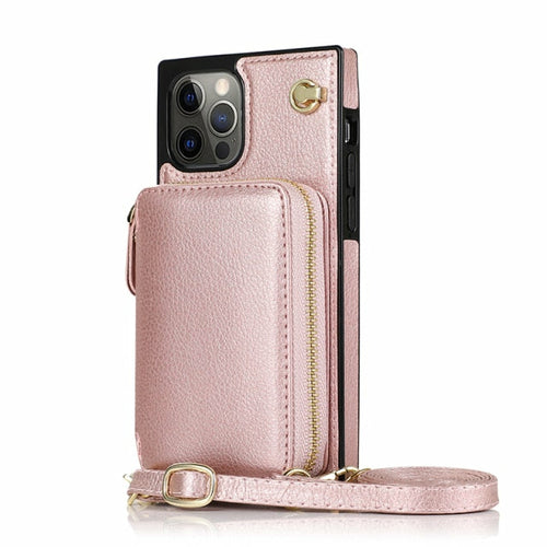 iPhone Zipper Wallet Case with Crossbody Strap | 6 Card Slots | Kickstand