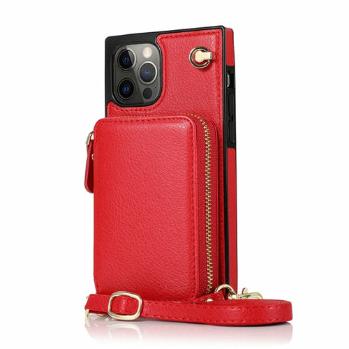 iPhone Zipper Wallet Case with Crossbody Strap | 6 Card Slots | Kickstand