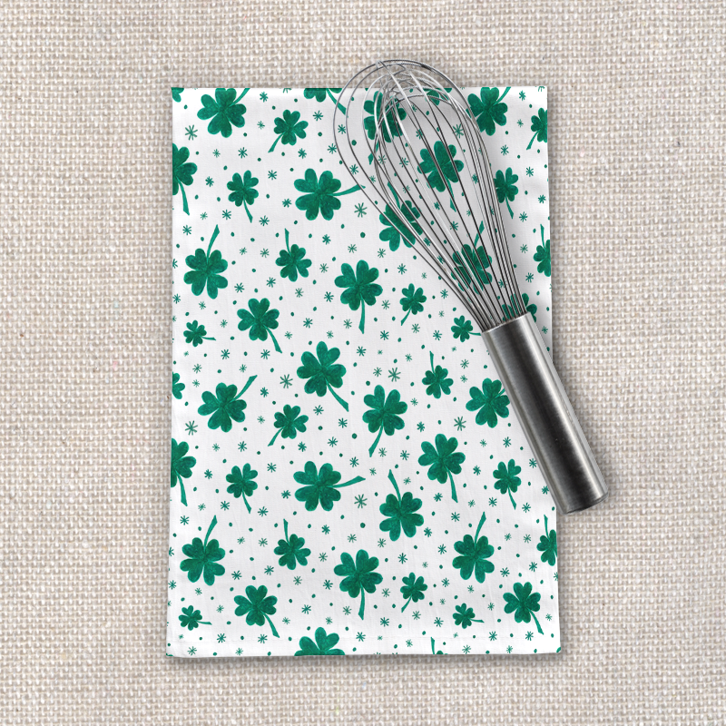 Four Leaf Clover St. Patrick's Day Tea Towel | Cotton Twill | Lauren Ullrich Art