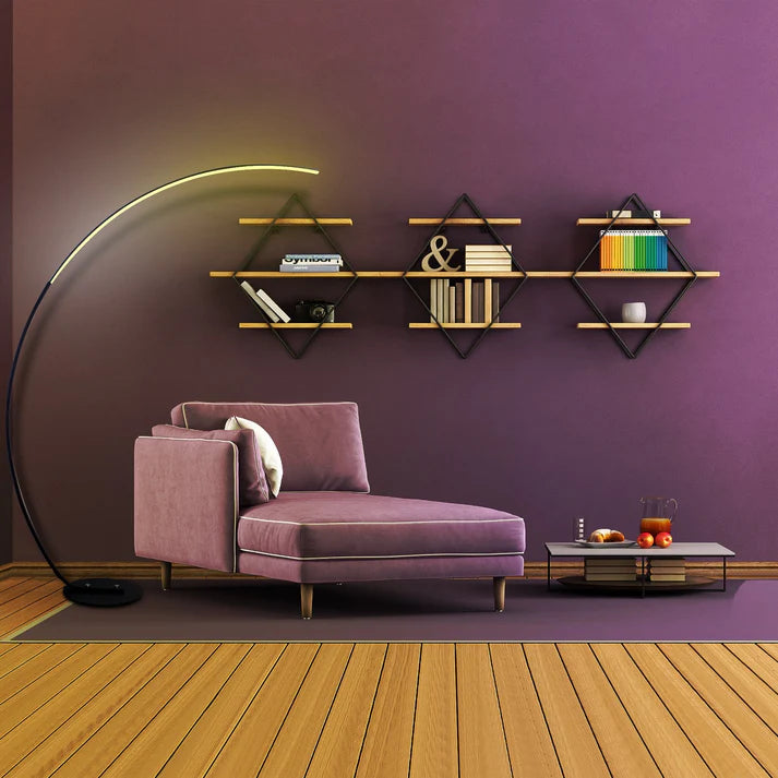 Modern Curved Floor Lamp with RGBW Ambient Lighting for Stylish Home