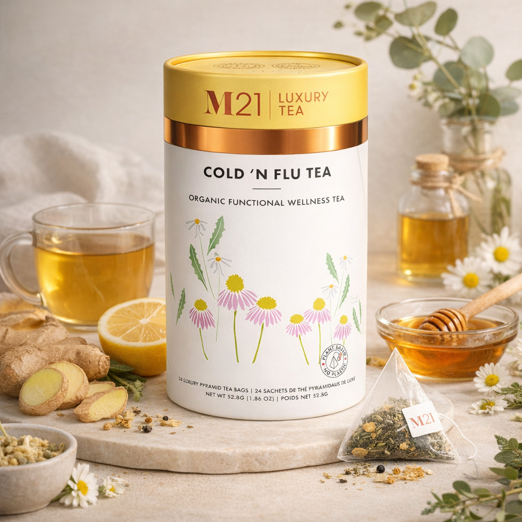 Echinacea Apple Lemon Herbal Tea | Organic | Ginger, Hibiscus & Lemongrass | Caffeine-Free | 24 Compostable Pyramid Bags | Made in Canada | Tega Tea