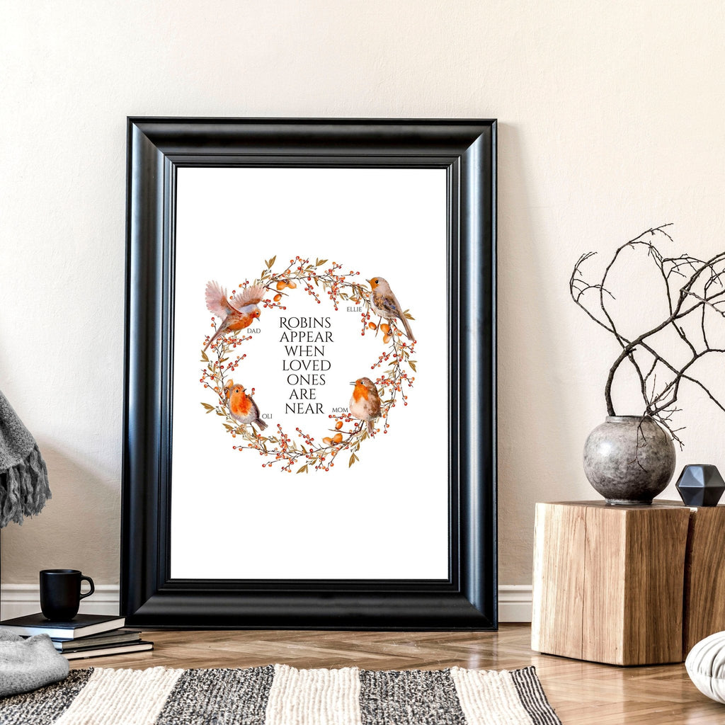 Personalized Robin Family Tree Wall Art Print — Custom Christmas Gift