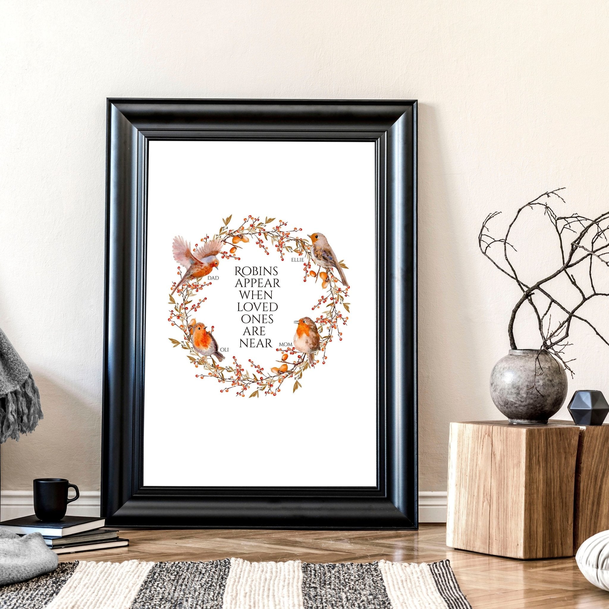 Personalized Robin Family Tree Wall Art Print — Custom Christmas Gift