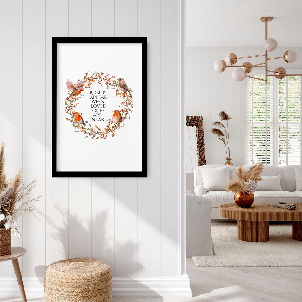 Personalized Robin Family Tree Wall Art Print — Custom Christmas Gift
