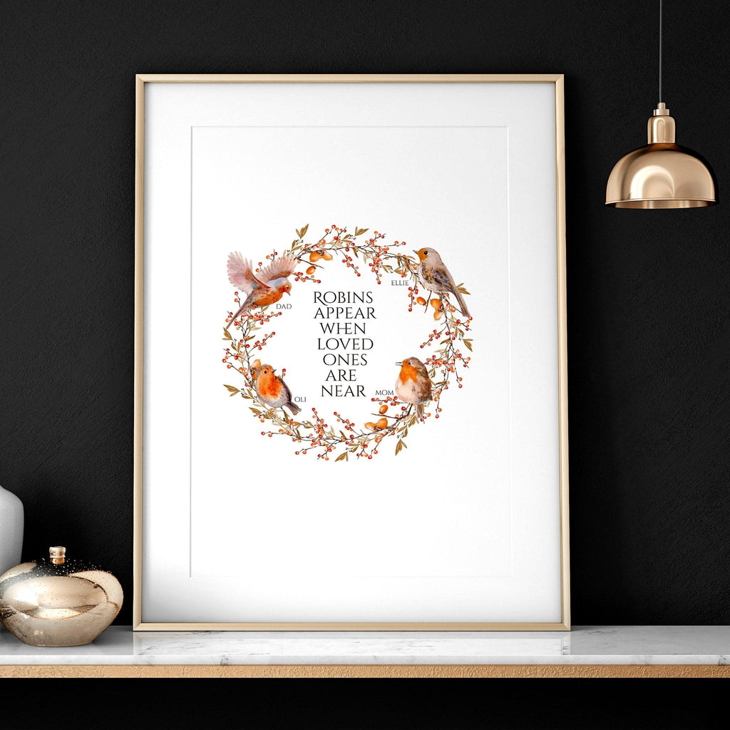Personalized Robin Family Tree Wall Art Print — Custom Christmas Gift