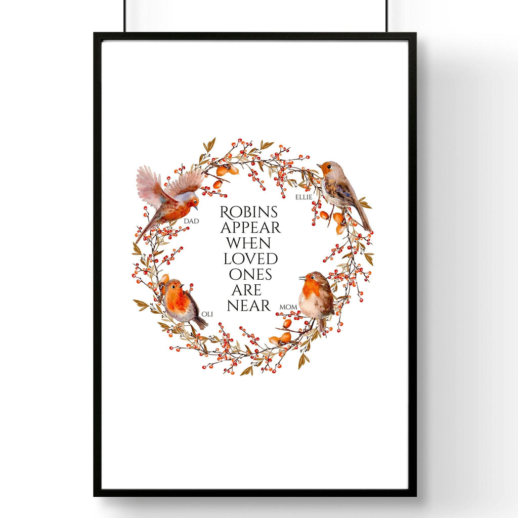 Personalized Robin Family Tree Wall Art Print — Custom Christmas Gift