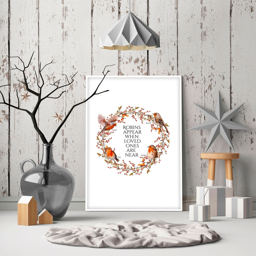Personalized Robin Family Tree Wall Art Print — Custom Christmas Gift