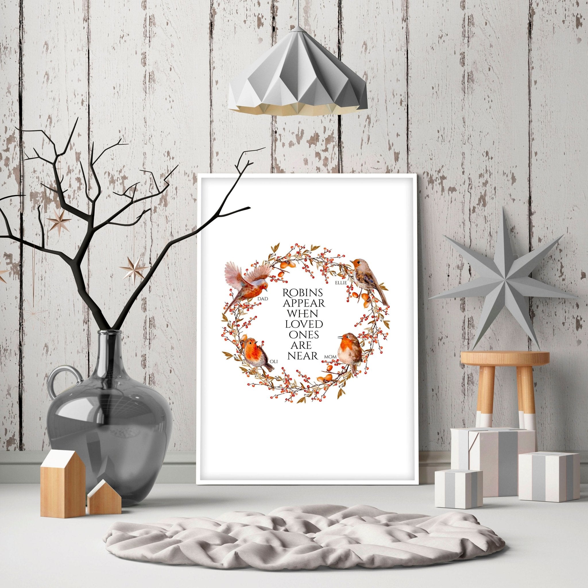 Personalized Robin Family Tree Wall Art Print — Custom Christmas Gift