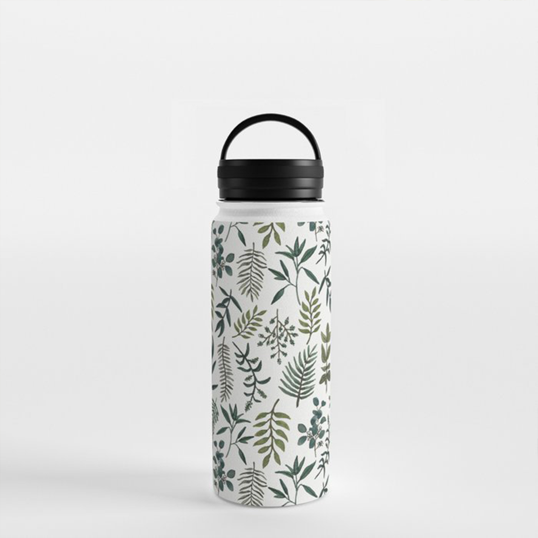 Fern Watercolor Handle Lid Water Bottle
