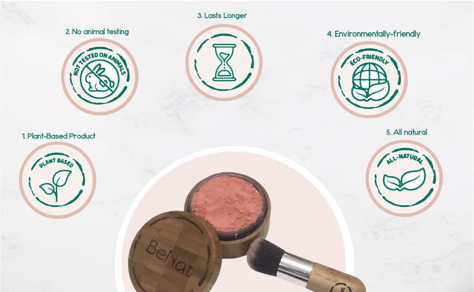 Blush Loose Powder Set | Bamboo Case + Refill + Kabuki Brush | Roseate & Plum | BeNat