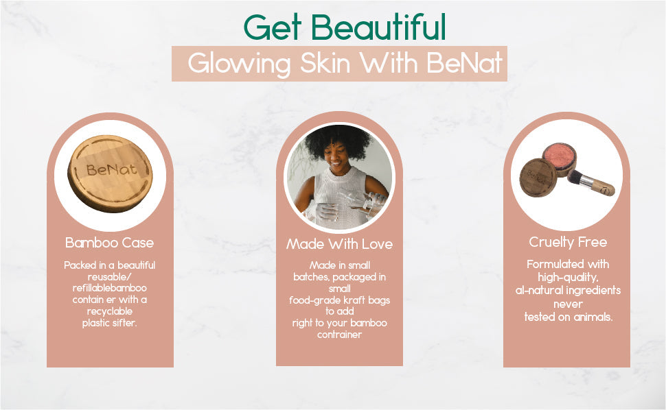 Blush Loose Powder Set | Bamboo Case + Refill + Kabuki Brush | Roseate & Plum | BeNat