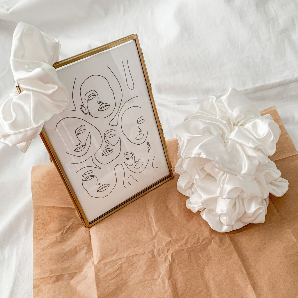 Satin Sweetheart Scrunchies | Large Super-Soft Satin | 4 Colors | Hair & Wrist | Namaste Jewelry