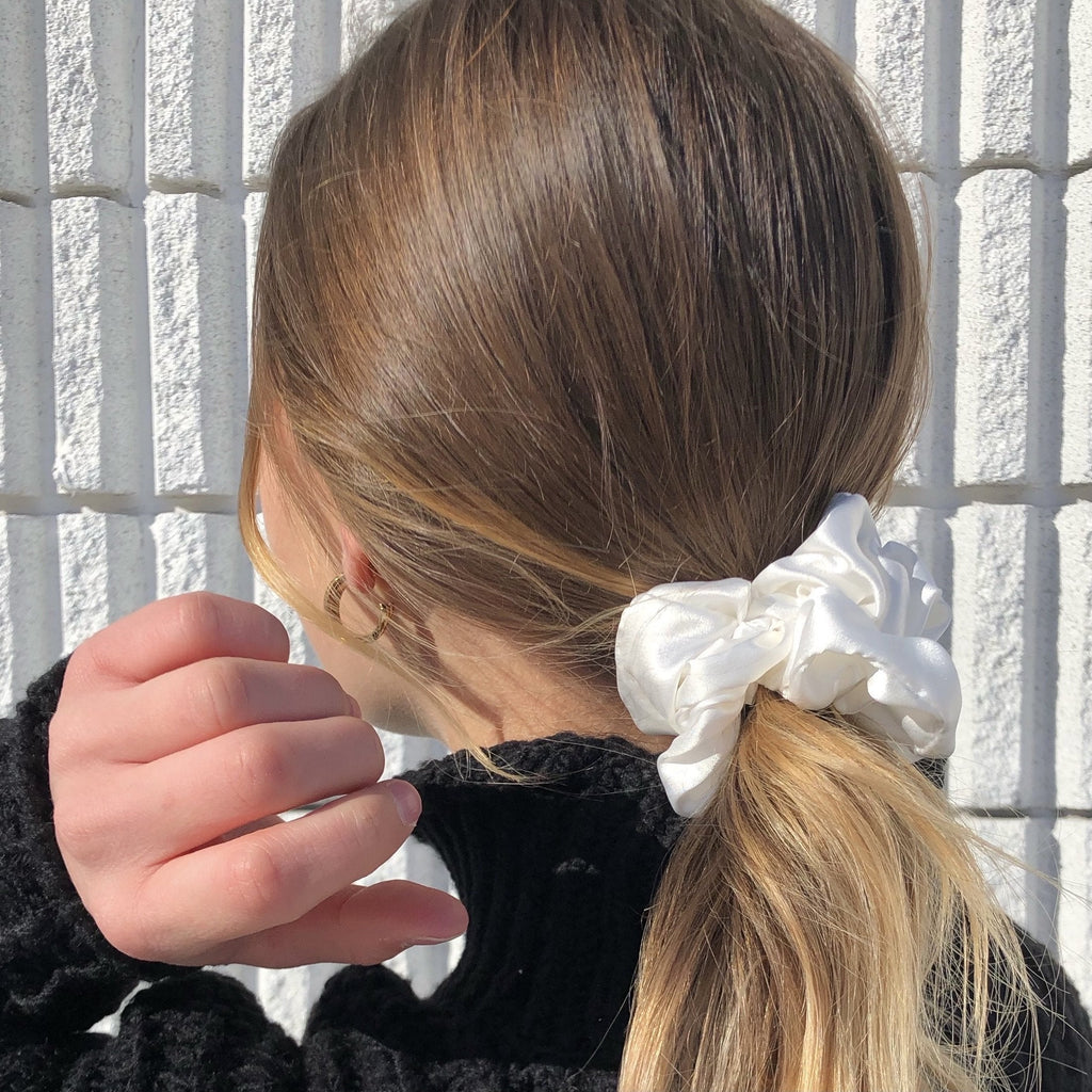 Satin Sweetheart Scrunchies | Large Super-Soft Satin | 4 Colors | Hair & Wrist | Namaste Jewelry