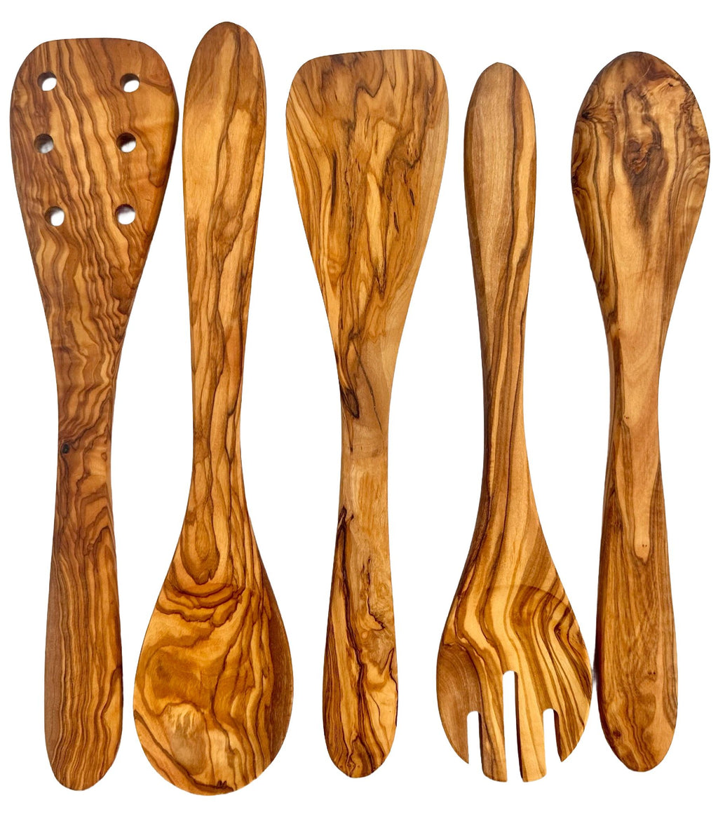 Mediterranean Olive Wood Ultimate Kitchen Collection | 25 Pieces | Handcrafted | Mortar & Pestle | Cutting Board | Honey Pot | Coasters | Choixe