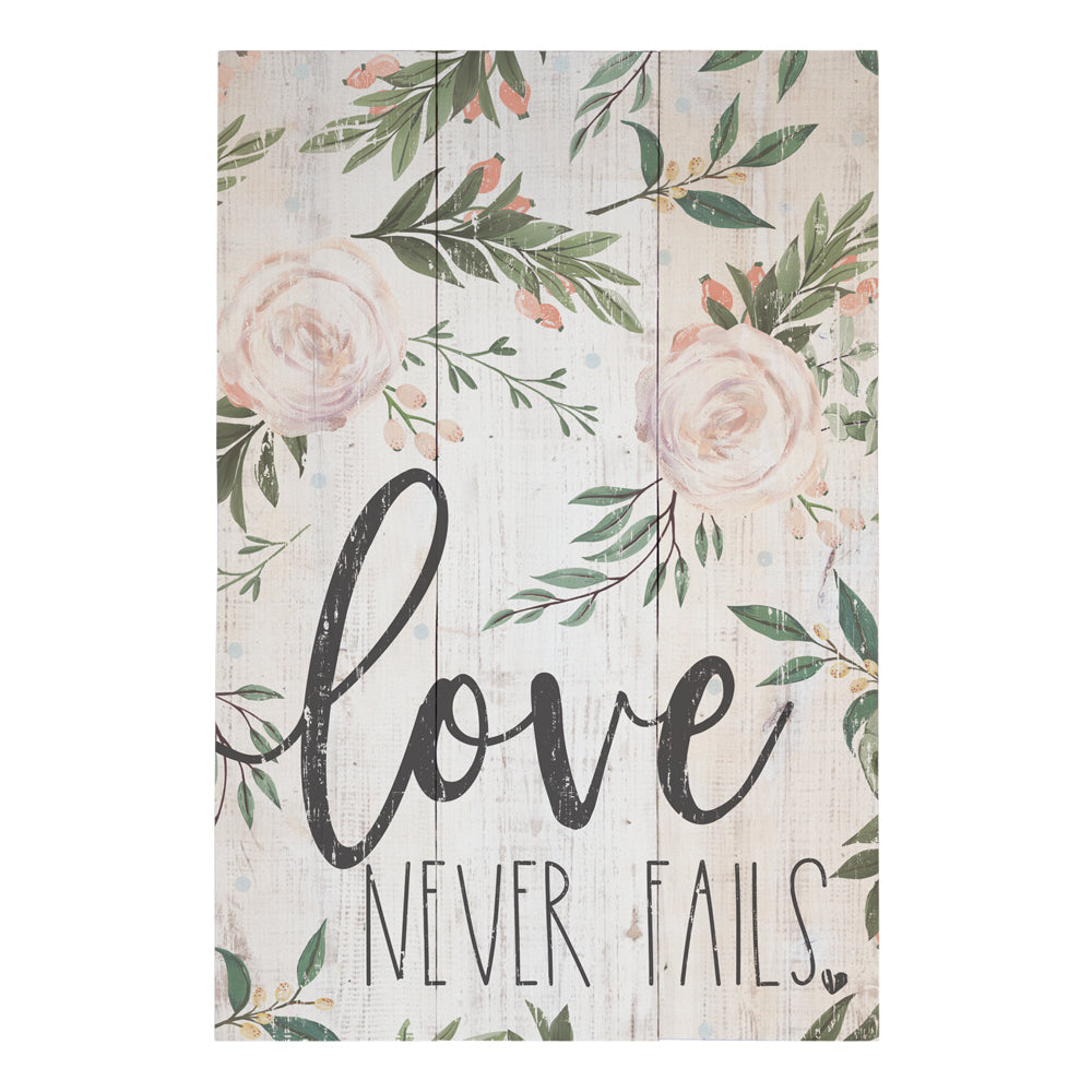 Love Never Fails Rustic Wood Pallet Sign