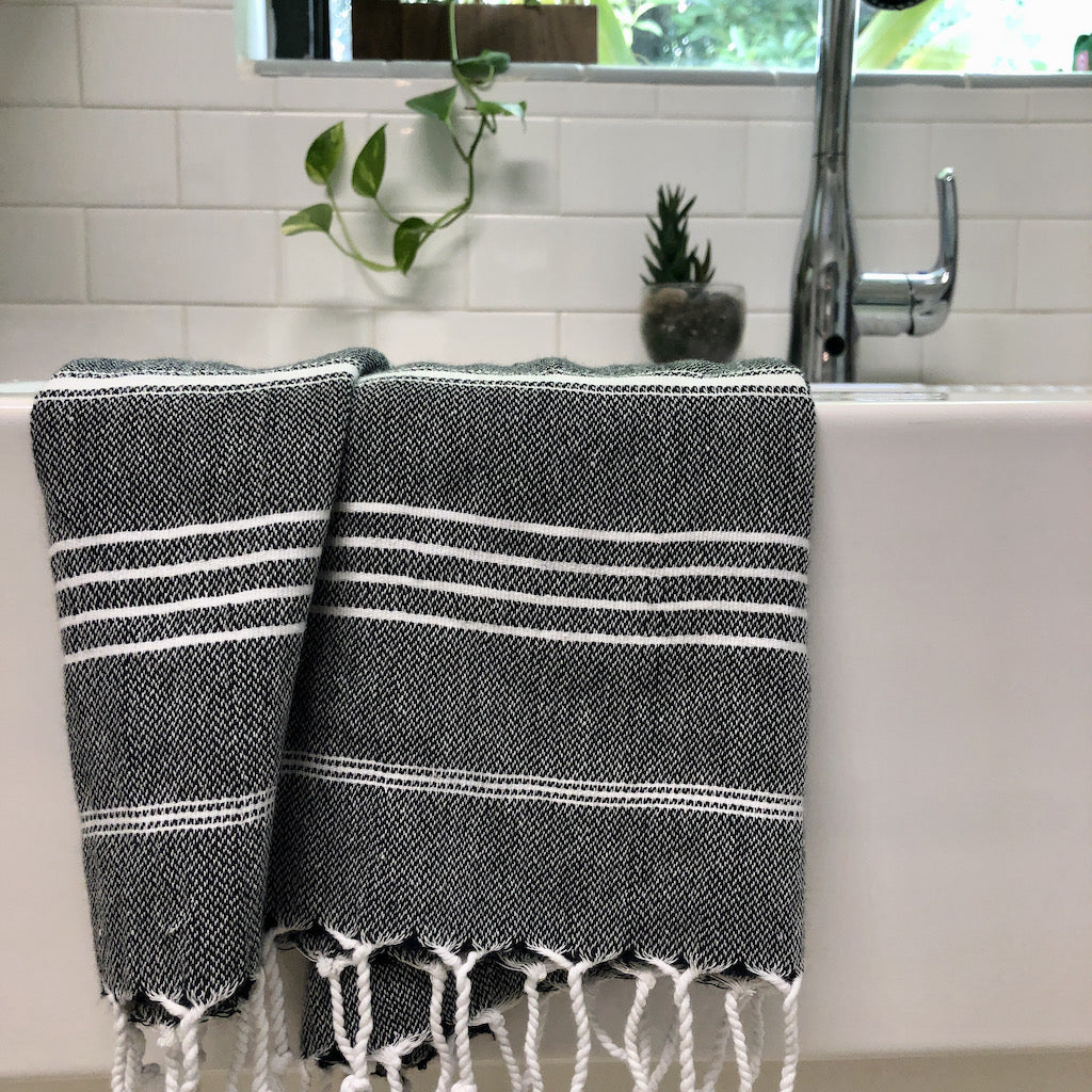 Classic Turkish Hand Towel | Turkey | 100% Turkish Cotton | Hand-Knotted Fringe | 5 Colors | SLATE + SALT