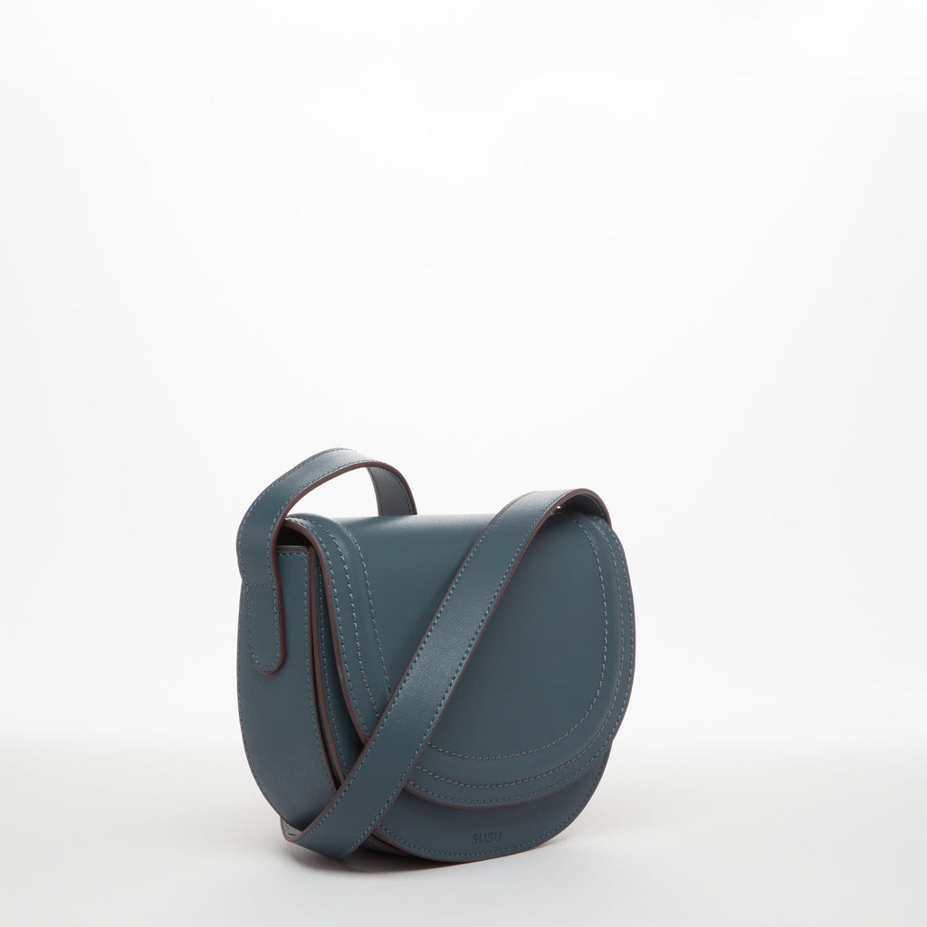 Blue Leather Saddle Bag Crossbody Purse