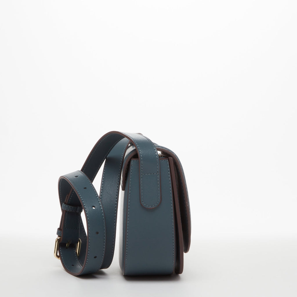 Blue Leather Saddle Bag Crossbody Purse