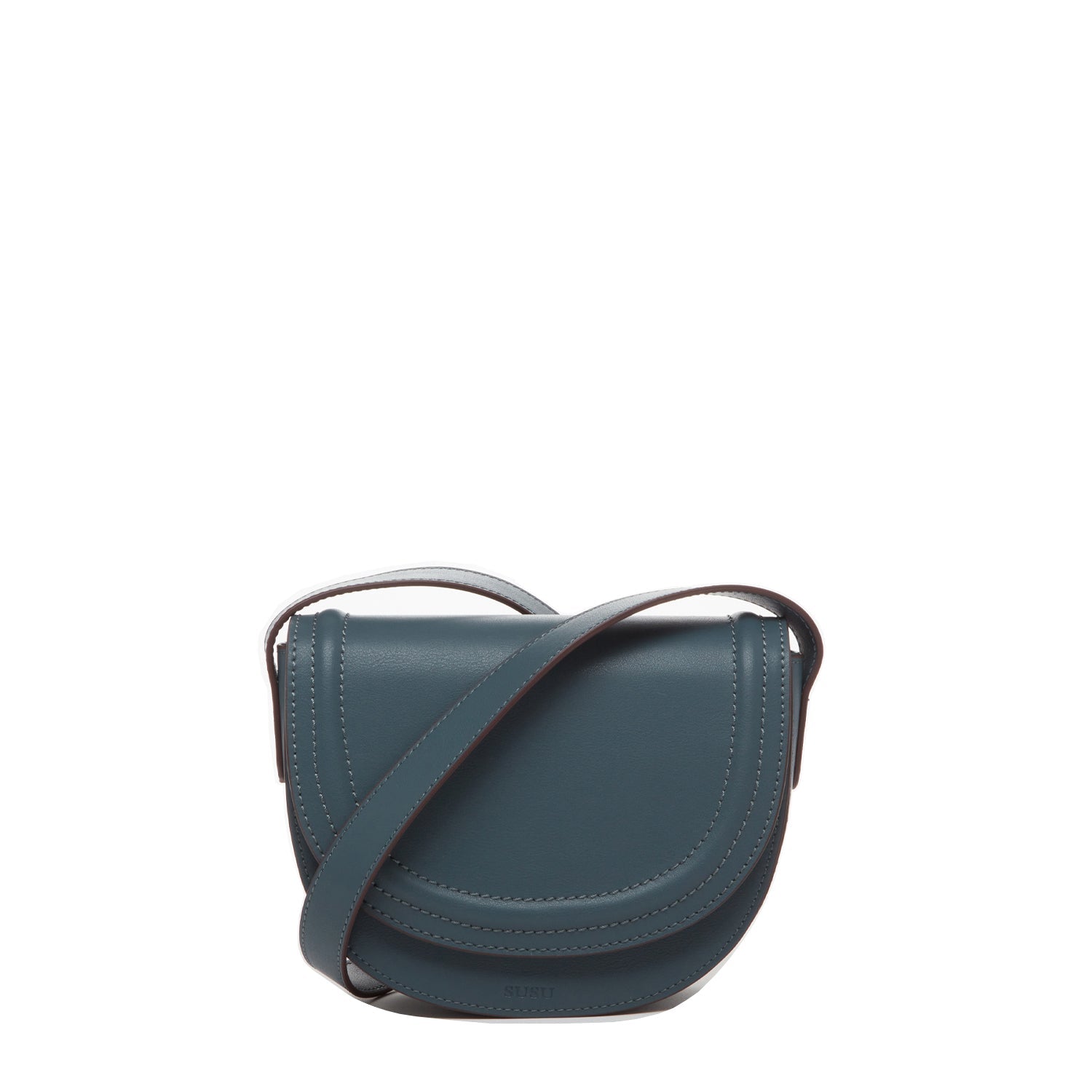 Blue Leather Saddle Bag Crossbody Purse