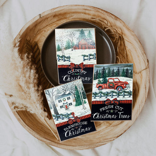 Vintage Christmas Wooden Block Signs – 3 Styles | Farmhouse Holiday Decor
