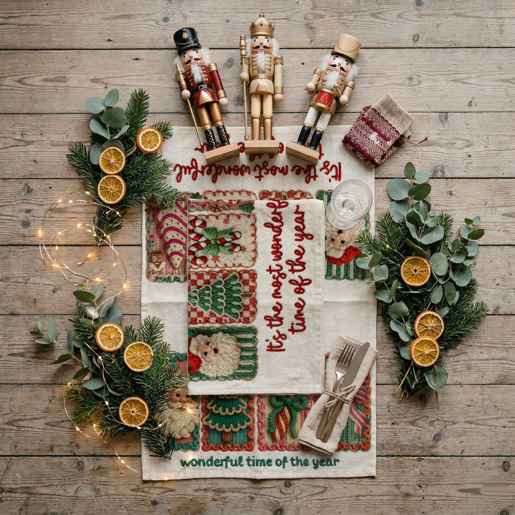 Crochet Style Holiday Tea Towel | Unique Kitchen Christmas Decor