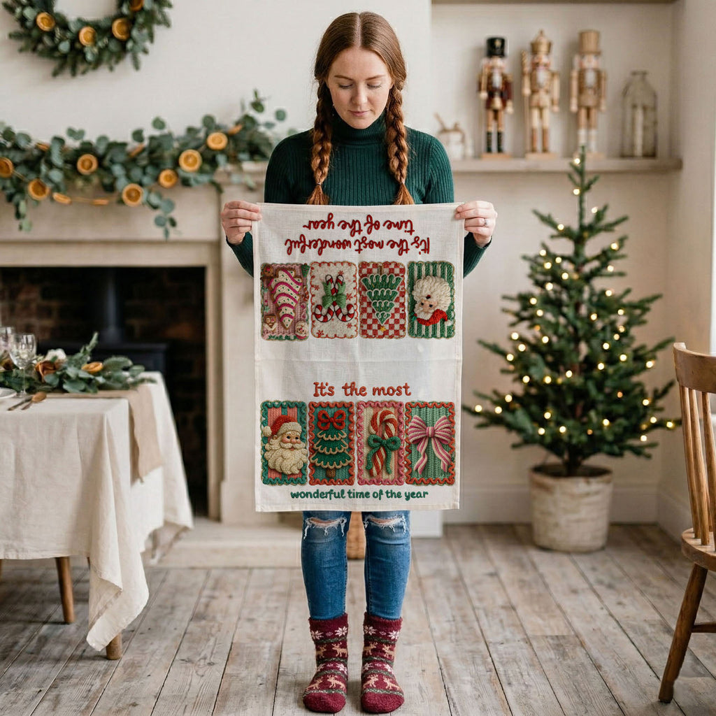 Crochet Style Holiday Tea Towel | Unique Kitchen Christmas Decor