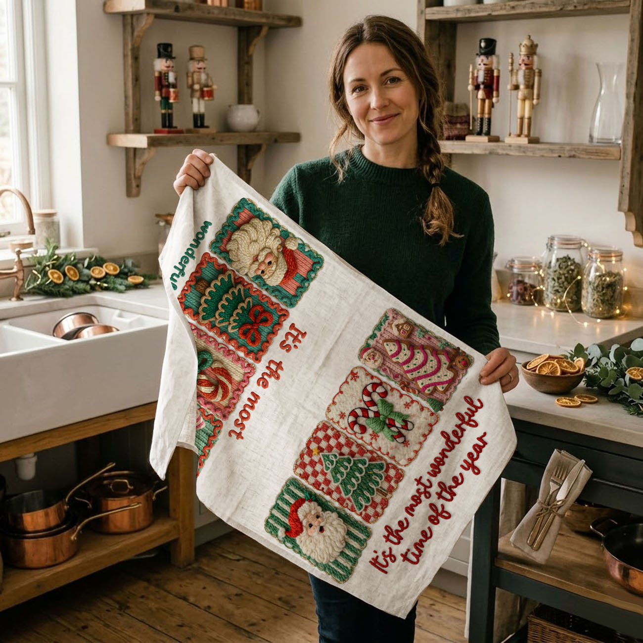 Crochet Style Holiday Tea Towel | Unique Kitchen Christmas Decor