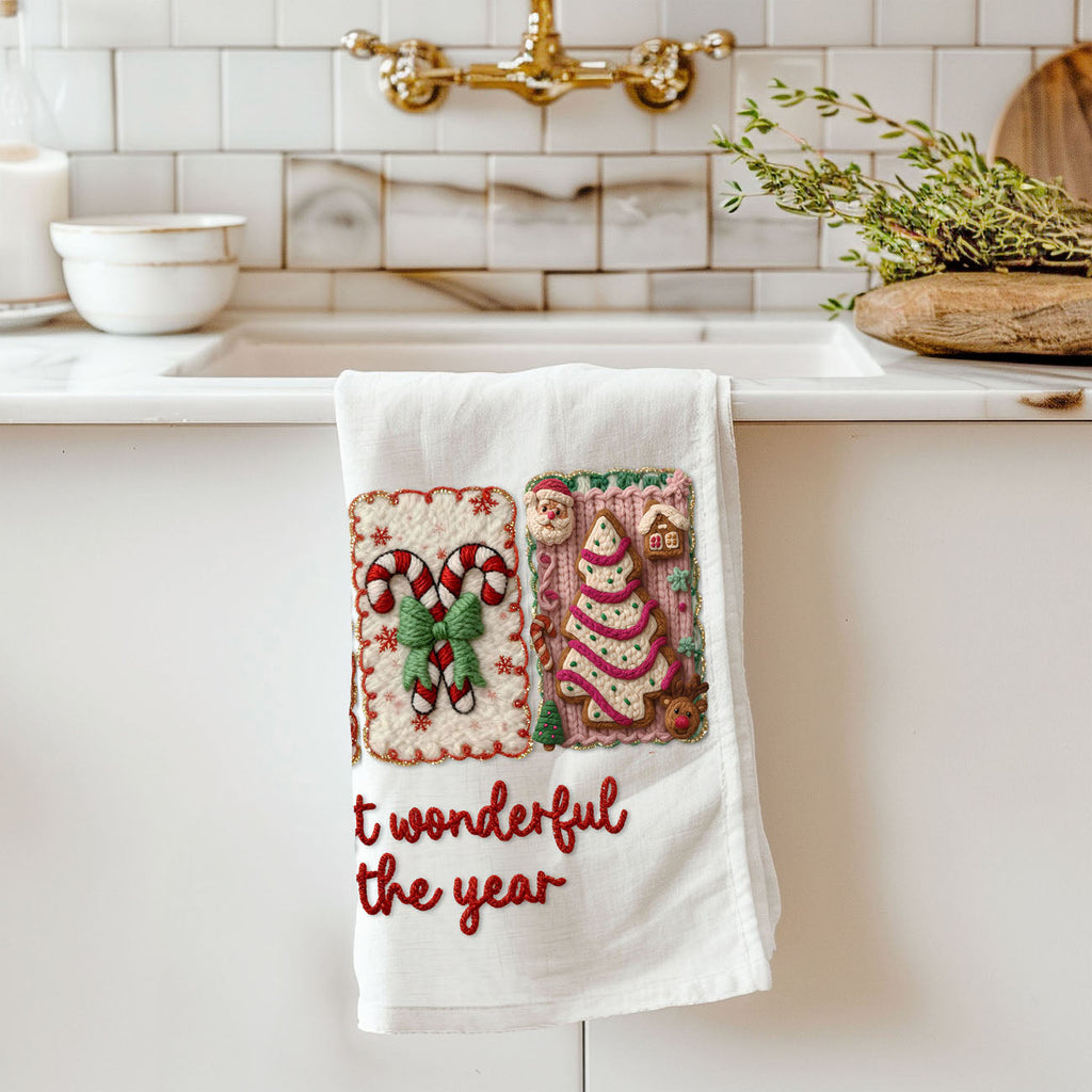 Crochet Style Holiday Tea Towel | Unique Kitchen Christmas Decor