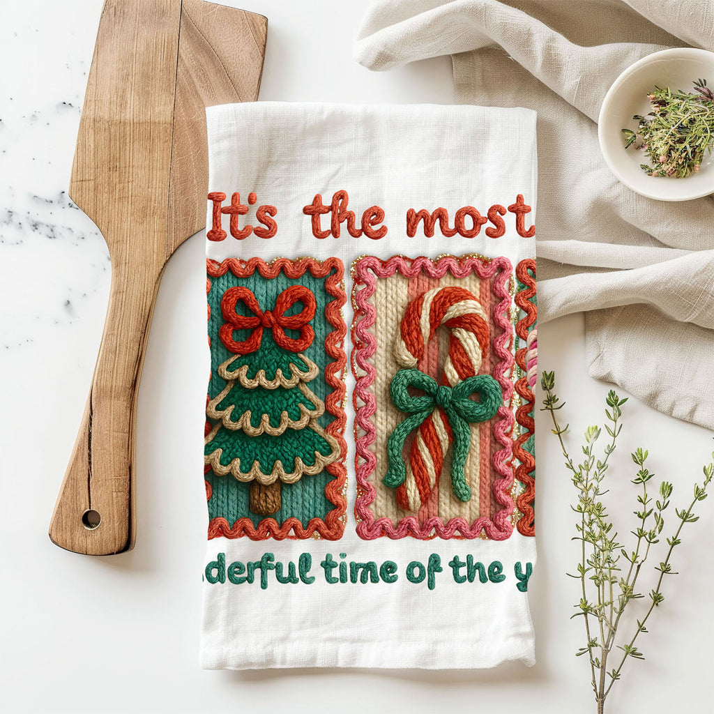 Crochet Style Holiday Tea Towel | Unique Kitchen Christmas Decor