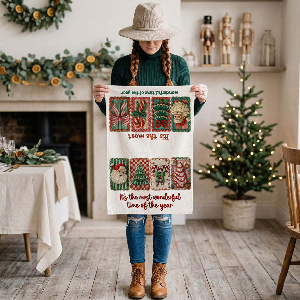Crochet Style Holiday Tea Towel | Unique Kitchen Christmas Decor