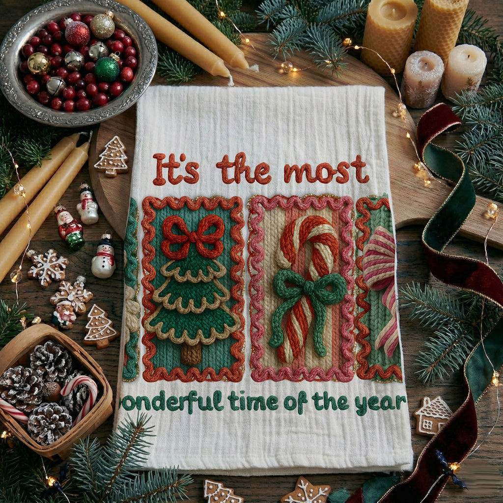 Crochet Style Holiday Tea Towel | Unique Kitchen Christmas Decor