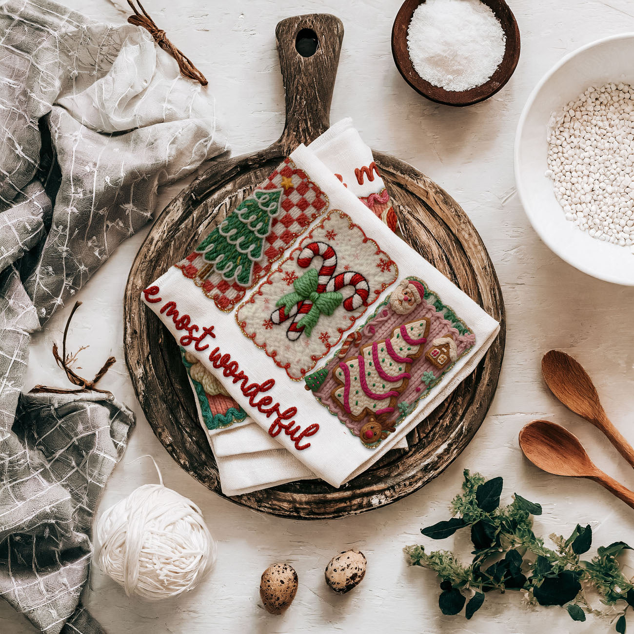 Crochet Style Holiday Tea Towel | Unique Kitchen Christmas Decor