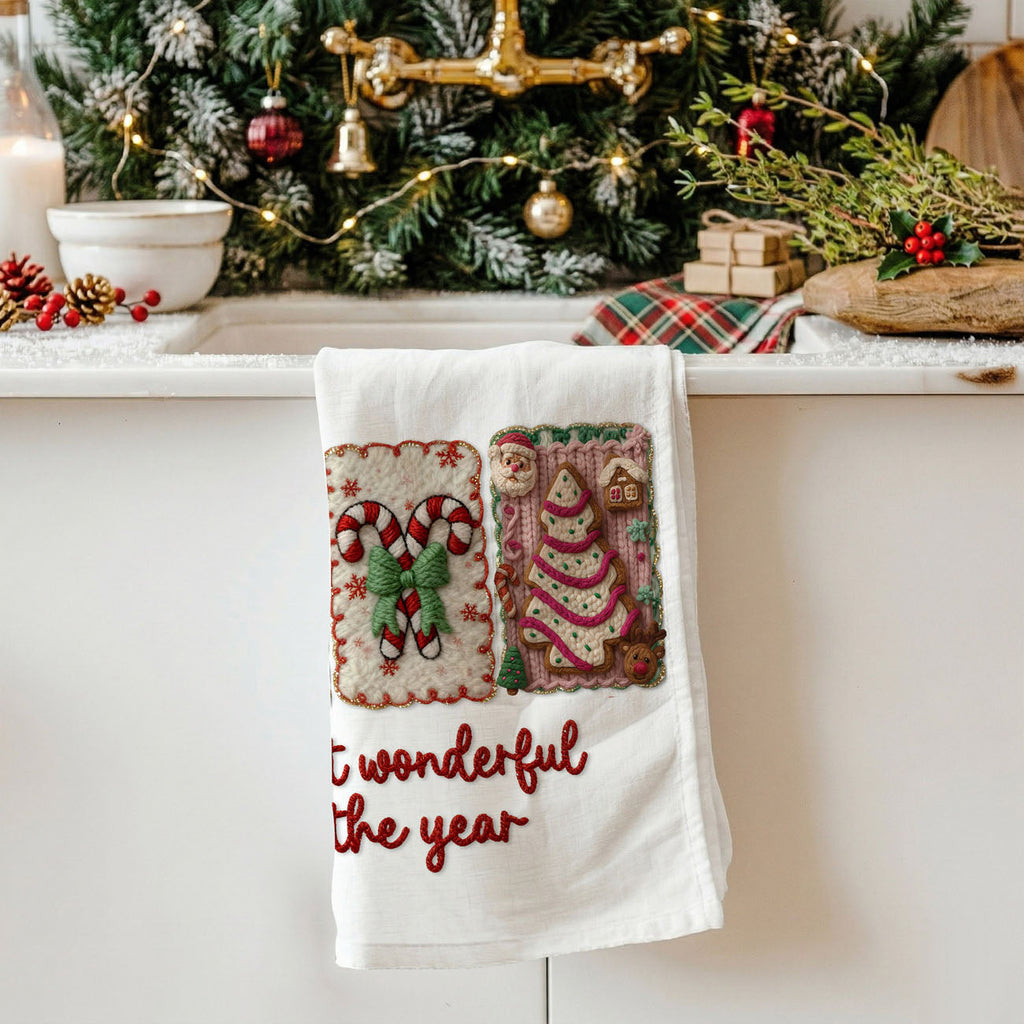 Crochet Style Holiday Tea Towel | Unique Kitchen Christmas Decor