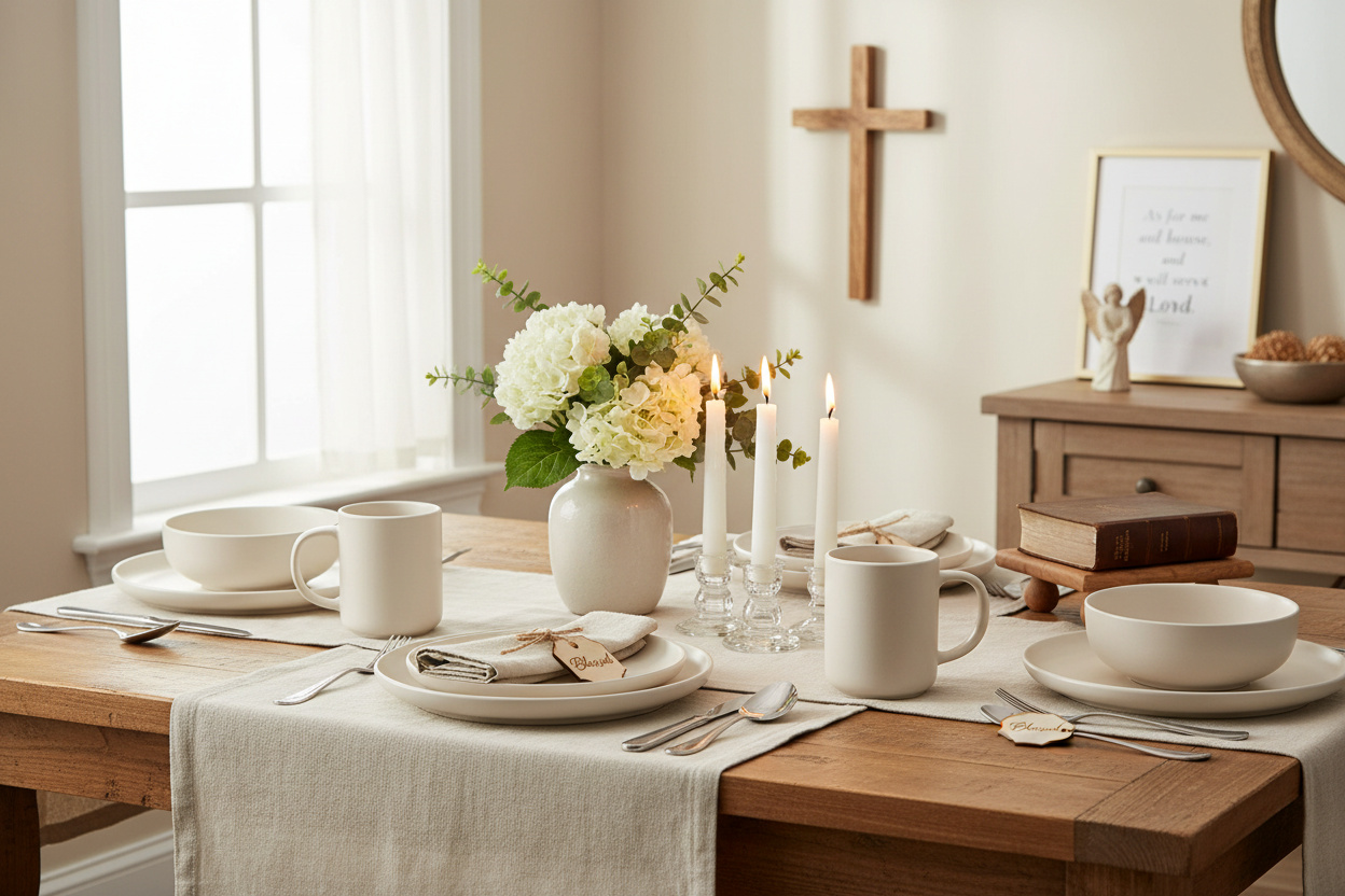 12 Piece Stoneware Dinnerware Set with Mugs - Microwave & Dishwasher Safe, Non-Toxic Dinner Plates & Bowls Set, Stackable Matte Glaze Kitchenware for 3