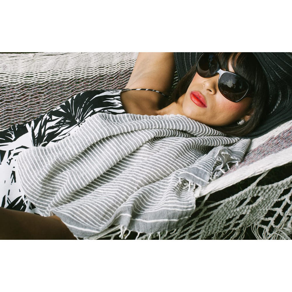 Ethiopian Stripe Wrap Scarf | 100% Handwoven Cotton | Hand-Knotted Fringe | SLATE + SALT