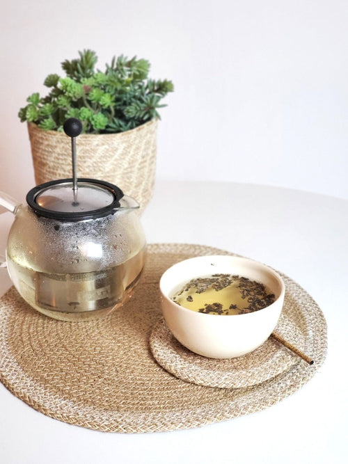 Agora Coaster & Trivet | Set of 4 | 100% Handmade Jute | 6" Round | Fair Trade | Bangladesh | KORISSA